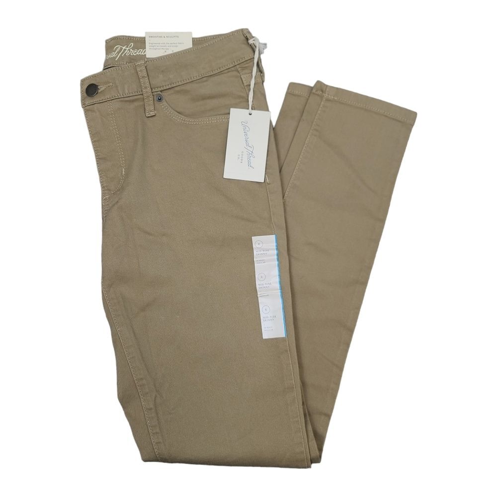 NWT Universal Thread Womens Mid-Rise Skinny Pants Tan Sz 6/28R